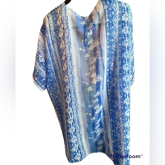 𝅺nwt Bijoux Terner Women’s Blue and White Kimono Swimsuit Cover Up Sz S/M - Picture 2 of 4
